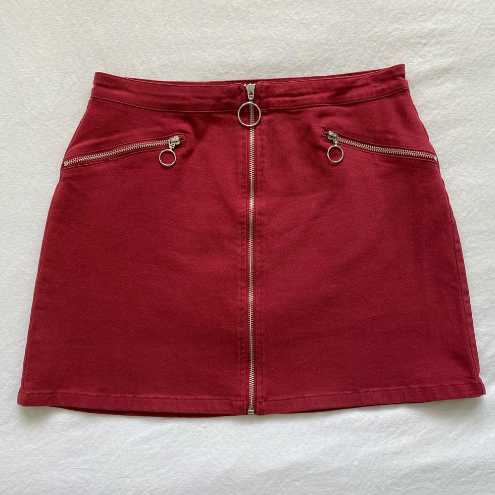 Muted Red Denim-Style Skirt